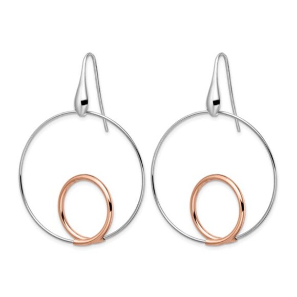 New Leslie’s Sterling Silver Rhodium-Plated Rose-Tone Polished Dangle Earrings - Picture 5 of 6